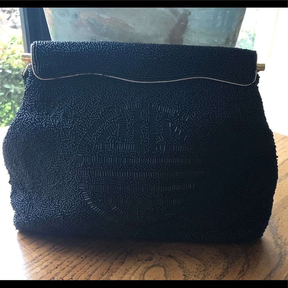 1940’s Black Beaded Handbag with Gold beading and Accents